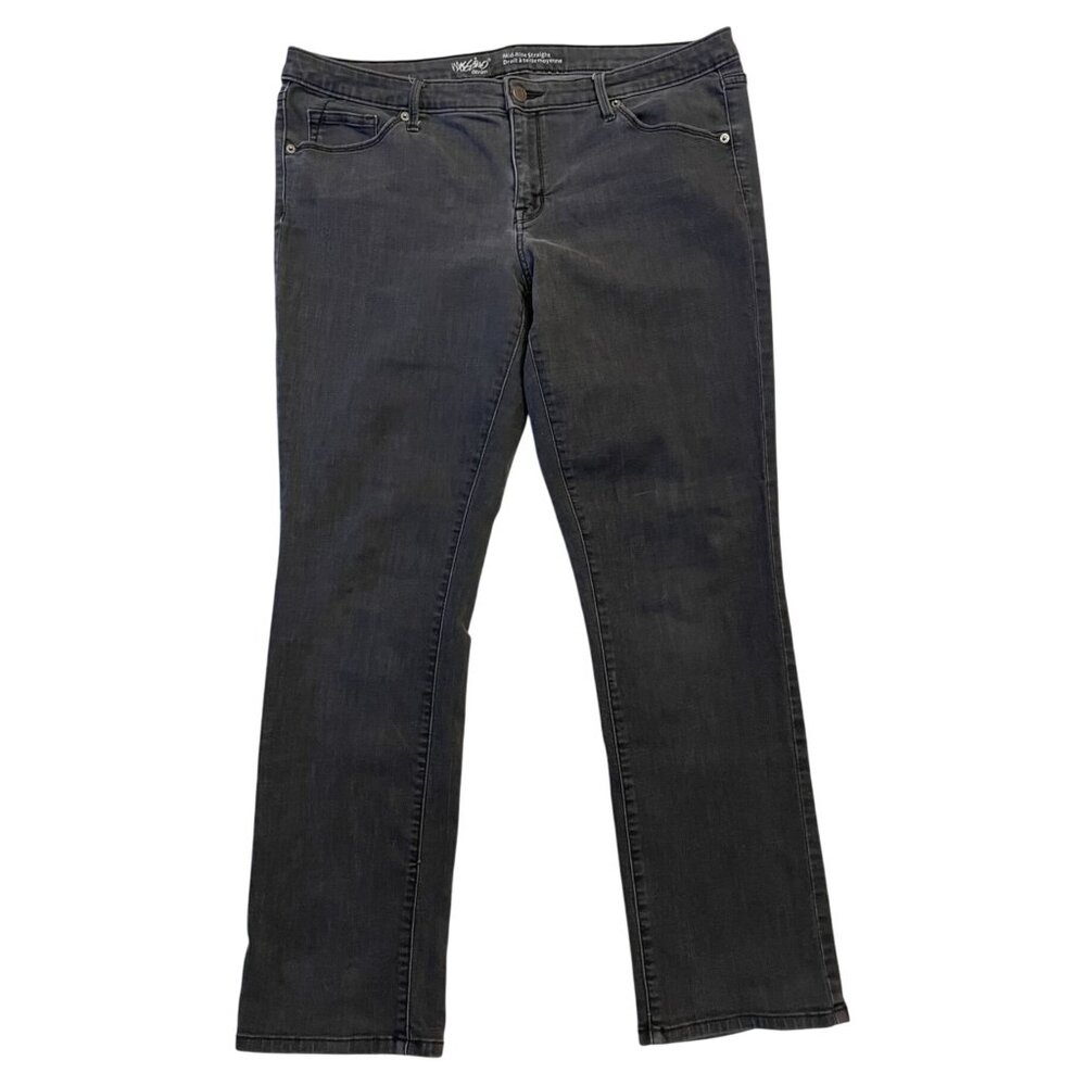 Mossimo Jeans Mid Rise Straight Womens Size 16 Black Denim Super Stretch Pockets